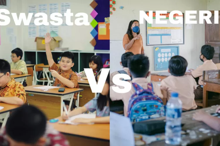 Siswa SMA Negeri dan Swasta sedang berdiskusi kelompok di lingkungan sekolah