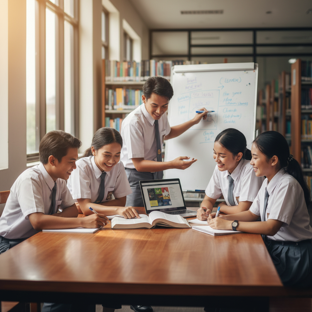 Siswa-siswi-SMAN-13-berdiskusi-dalam-kelompok-belajar Survival Guide untuk Murid Baru SMAN 13: Bertahan dan Bersinar di Tahun Pertama!