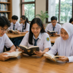 Siswa mengikuti kegiatan membaca bersama untuk memperkuat budaya literasi sekolah di SMAN 13 Bandung