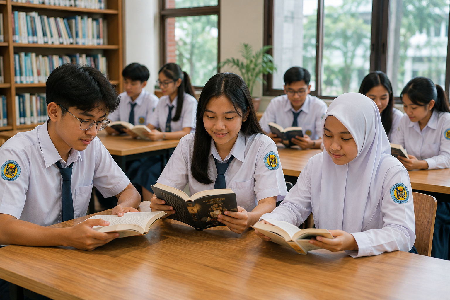 Siswa mengikuti kegiatan membaca bersama untuk memperkuat budaya literasi sekolah di SMAN 13 Bandung