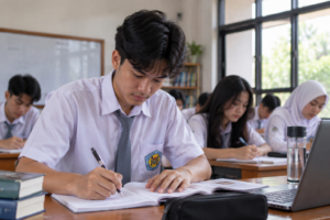 siswa SMA mempersiapkan TKA SMA 2026 dengan belajar materi dan latihan soal
