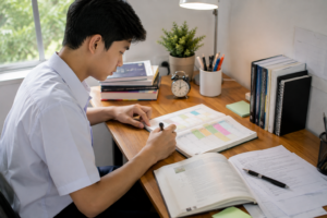 Siswa SMA menyusun jadwal belajar efektif untuk mengatur waktu belajar dan mempersiapkan ujian
