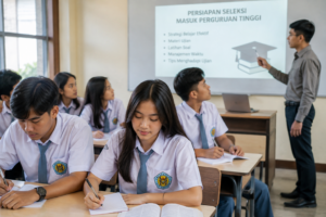 Siswa melakukan persiapan seleksi kuliah dengan belajar dan mencari informasi jalur masuk perguruan tinggi